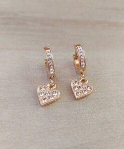 ARO ARGOLLA DE ACERO DORADO HUGGIE 13 MM CON STRASS Y DIJE DORADO CORAZÓN CON STRASS
