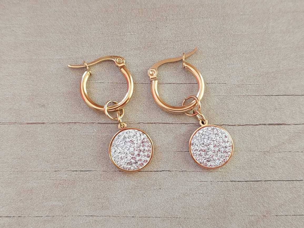 ARO DE ACERO DORADO ARGOLLA 15 MM CON DIJE 12 MM BIFAZ (Strass blanco/Smile) - Imagen 2