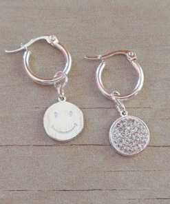 ARO DE ACERO BLANCO ARGOLLA 15 MM CON DIJE 12 MM BIFAZ (Strass blanco/Smile)