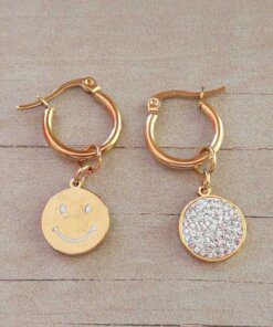 ARO DE ACERO DORADO ARGOLLA 15 MM CON DIJE 12 MM BIFAZ (Strass blanco/Smile)