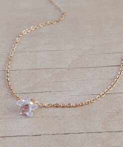 COLGANTE DE ACERO DORADO ESLABÓN ESPEJITO 0.4 CON DIJE ESTRELLA CUBIK CRISTAL. LARGO 41 CM + 5 CM EXT