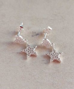 ARO PLATA CORAZÓN C/ZIRCONES Y DIJE ESTRELLA C/ZIRCONES COLGANTE. PESO APROX 2.30 GR.