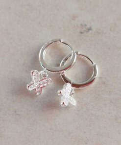 ARO PLATA HUGGIES 14 MM CON DIJE MARIPOSA C/ZIRCONES. PESO APROX 3.20 GRS.