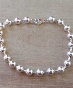 PULSERA DE ACERO BLANCO BOLITAS 6 MM. LARGO 19 CM