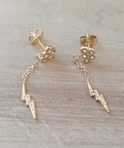 ARO DE ACERO DORADO NUBE CON STRASS Y RAYO COLGANTE. LARGO TOTAL 35 MM