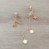 ARO DE ACERO DORADO LUNA C/STRASS Y ESTRELLAS COLGANTE. LARGO TOTAL 45 MM