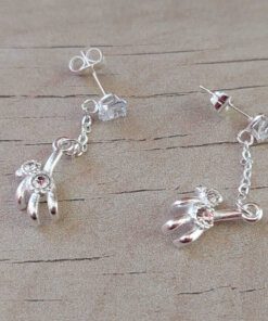 ARO DE ACERO BLANCO CUBIK CORAZÓN 5 MM CON CADENA Y OSO C/STRASS COLGANTE. LARGO TOTAL 35 MM