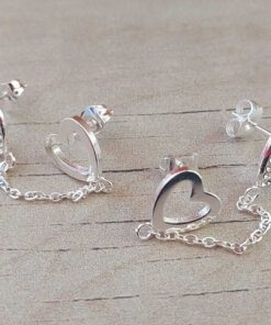 ARO DE ACERO BLANCO CON FRU FRU CORAZÓN C/STRASS DOBLE PASANTE CON CADENA