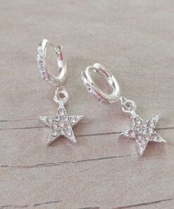 ARO DE ACERO BLANCO ARGOLLA 10 MM CON BISAGRA Y STRASS CON DIJE ESTRELLA C/STRASS BLANCO