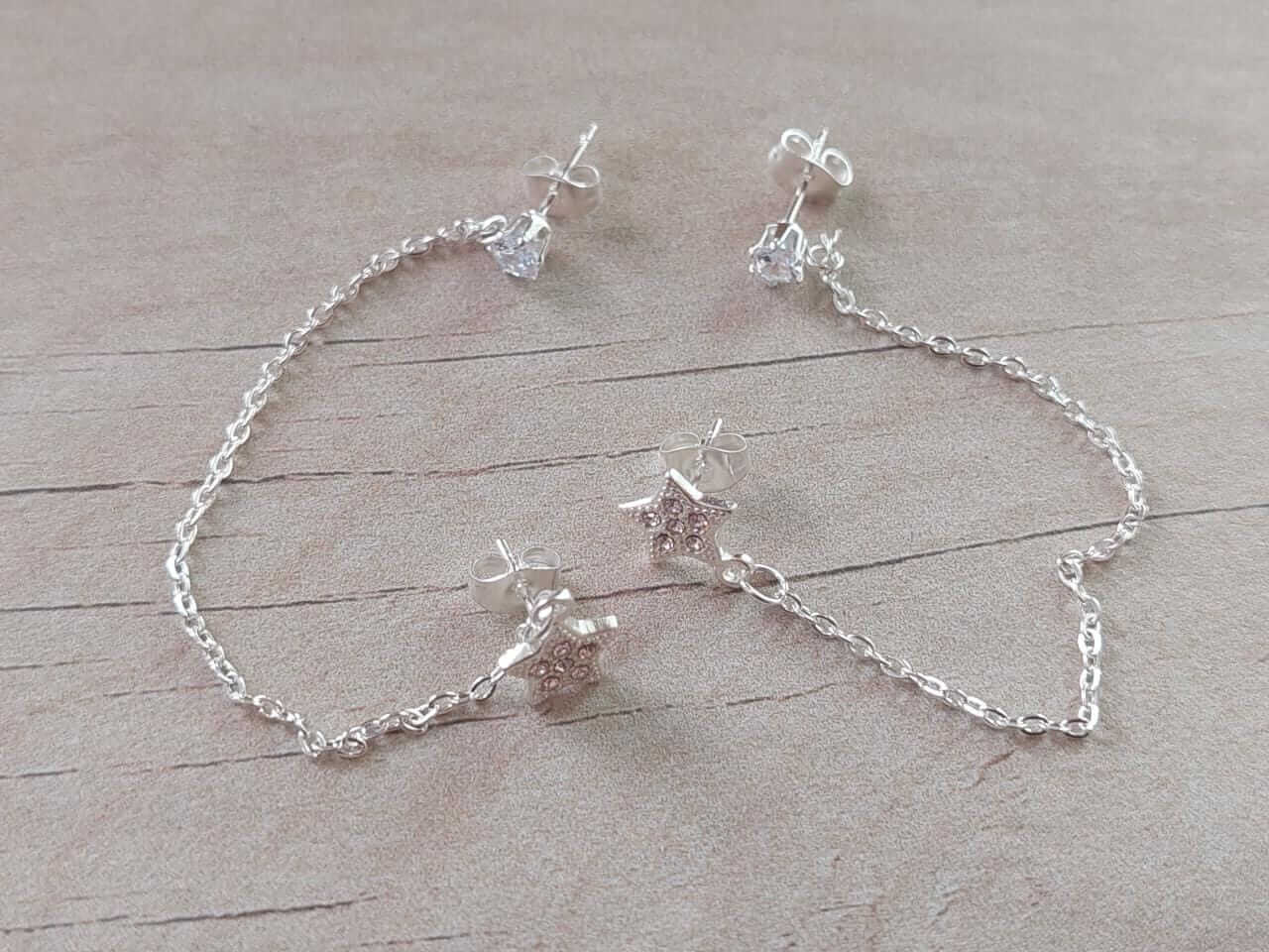 ARO DE ACERO BLANCO CUBIK 4 MM Y ESTRELLA C/STRASS DOBLE PASANTE CON CADENA