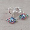 ARO DE ACERO BLANCO ARGOLLA 10 MM CON BISAGRA Y STRASS CON DIJE OJO TURCO C/STRASS MULTICOLOR.