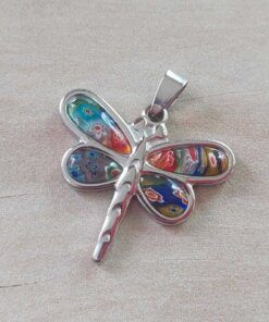 DIJE DE ACERO LIBÉLULA MURANO. 35 X 30 MM