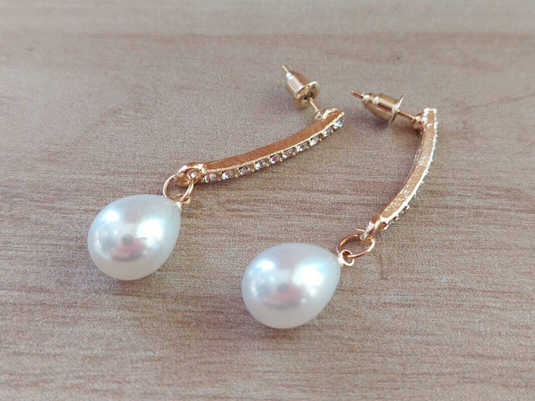 Orecchini Climber Vintage Con Perla E Zirconi - Oro - Design A Striscia Per Donne - Gioielli Boho
