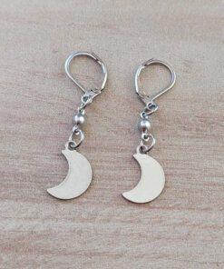 ARO DE ACERO BRISURA CON LUNA COLGANTE. LARGO TOTAL 40 MM