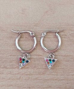 ARO DE ACERO ARGOLLA 14 MM CON TRIANGULO STRASS MULTICOLOR