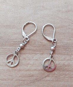 ARO DE ACERO BRISURA CON SÍMBOLO DE LA PAZ COLGANTE. LARGO TOTAL 40 MM