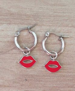 ARO DE ACERO ARGOLLA 14 MM CON BESO ESMALTADO ROJO