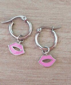 ARO DE ACERO ARGOLLA 14 MM CON BESO ESMALTADO ROSA