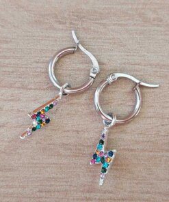 ARO DE ACERO ARGOLLA 15 MM CON RAYO STRASS MULTICOLOR