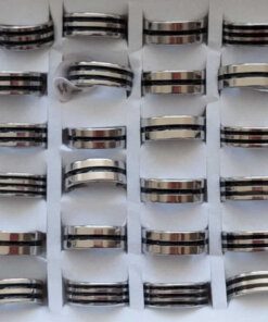 ANILLOS DE ACERO LINEAS NEGRAS  X 36 UNIDADES SURTIDOS EN MEDIDAS