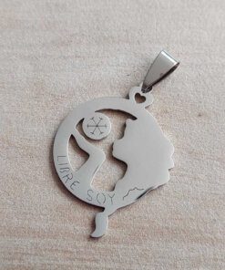 DIJE DE ACERO MEDALLA 25 MM FROZEN CON LEYENDA "LIBRE SOY"