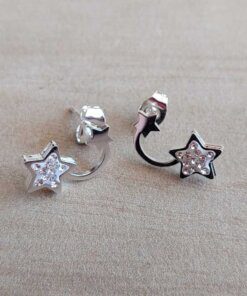 ARO DE ACERO BLANCO ARCO CON ESTRELLA CHICA Y ESTRELLA GRANDE CON STRASS. 15 X 10 MM