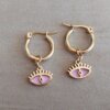 ARO DE ACERO DORADO ARGOLLA 13 MM CON DIJE OJO ESMALTADO ROSA
