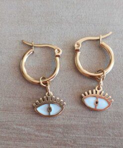 ARO DE ACERO DORADO ARGOLLA 13 MM CON DIJE OJO ESMALTADO BLANCO