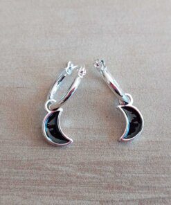 ARO DE ACERO BLANCO ARGOLLA 13 MM CON DIJE LUNA ESMALTADA NEGRO
