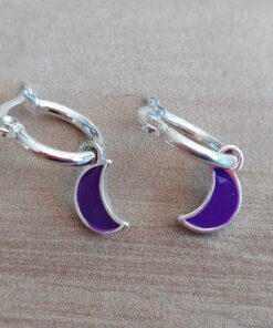ARO DE ACERO BLANCO ARGOLLA 13 MM CON DIJE LUNA ESMALTADA VIOLETA