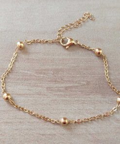 PULSERA DE ACERO DORADO ESPEJITO CON BOLITAS 3 MM. LARGO 19 CM