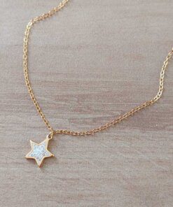 COLGANTE DE ACERO DORADO ESLABÓN ESPEJITO CON DIJE DE ESTRELLA CON STRASS. LARGO CADENA 43 CM + 4 CM EXT.