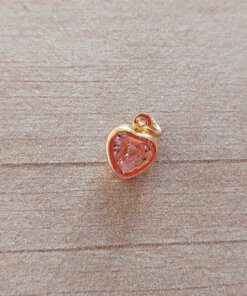 DIJE DE ACERO DORADO CORAZÓN 6 X 8 MM CON CUBIK ROSA