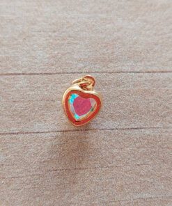 DIJE DE ACERO DORADO CORAZÓN 6 X 8 MM CON CUBIK TORNASOL