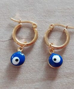 ARO DE ACERO DORADO ARGOLLA 14 MM CON OJO TURCO AZUL