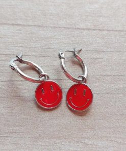 ARO DE ACERO ARGOLLA 14 MM CON SMILE ESMALTADO ROJO