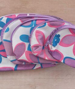 PORTACOSMETICO SET X 5 UNIDADES COLOR LILA, 19 X 13 X 1,5 CM.