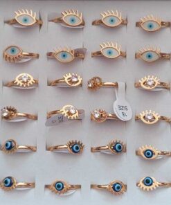 ANILLOS DE ACERO DORADO OJO TURCO X 36 UNIDADES SURTIDOS EN MEDIDAS. (MEDIDAS DEL 16 AL 19)