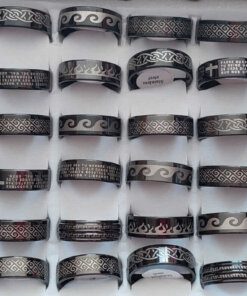 ANILLOS DE ACERO NEGRO ALIANZA CON GRABADO X 36 UNIDADES SURTIDOS EN MEDIDAS DEL 20 AL 23