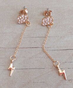 ARO DE ACERO DORADO NUBE CON STRASS Y RAYO COLGANTE. LARGO TOTAL 55 MM