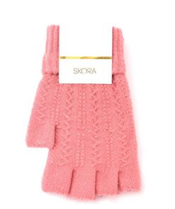 GUANTE SIN DEDOS TRAMADO CON PUÑO DOBLE, COLOR ROSA