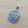 DIJE DE ACERO MEDALLA ESMALTADA AZULADA 25 MM OJO TURCO DORADO