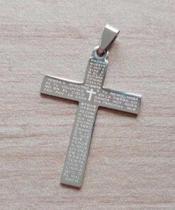 DIJE DE ACERO CRUZ CON PADRE NUESTRO GRABADO . 30 X 45 MM