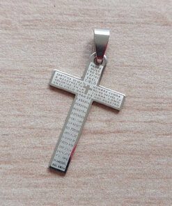 DIJE DE ACERO CRUZ CON PADRE NUESTRO GRABADO . 21 X 36 MM