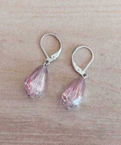 ARO DE ACERO BRISURA CON LAGRIMA ROSA. LARGO TOTAL 32 MM