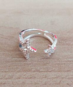 ANILLO DE ACERO BLANCO REGULABLE DOBLE ESTRELLA CON STRASS