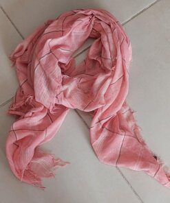 PASHMINA DEFLECADA ROSA CON LINEAS BORDO 90X180CM.