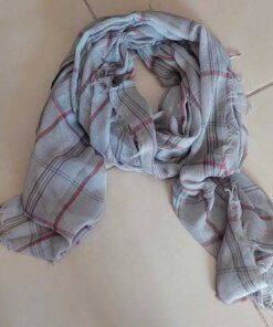 PASHMINA DEFLECADA GRIS CON LINEAS BORDO 90X180CM.