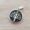 DIJE DE ACERO ÁRBOL DE LA VIDA ESMALTADO NEGRO 25 MM