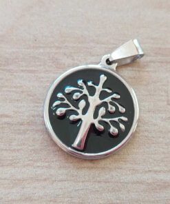 DIJE DE ACERO ÁRBOL DE LA VIDA ESMALTADO NEGRO 25 MM